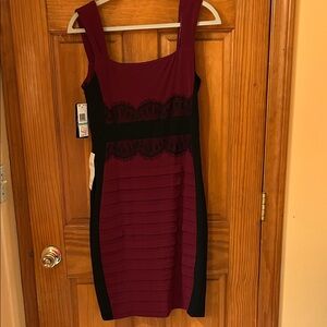 Jax Wine and Black Lace Midi Dress